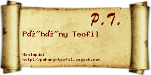 Páhány Teofil névjegykártya